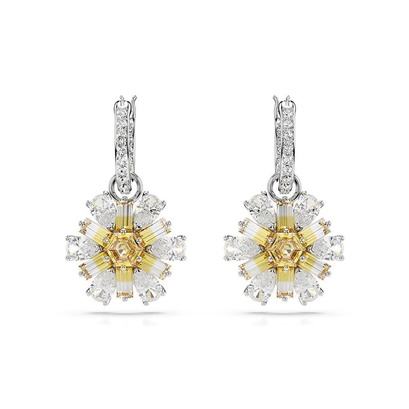 Swarovski Idyllia drop earrings, Flower, Yellow, Rhodium plated
