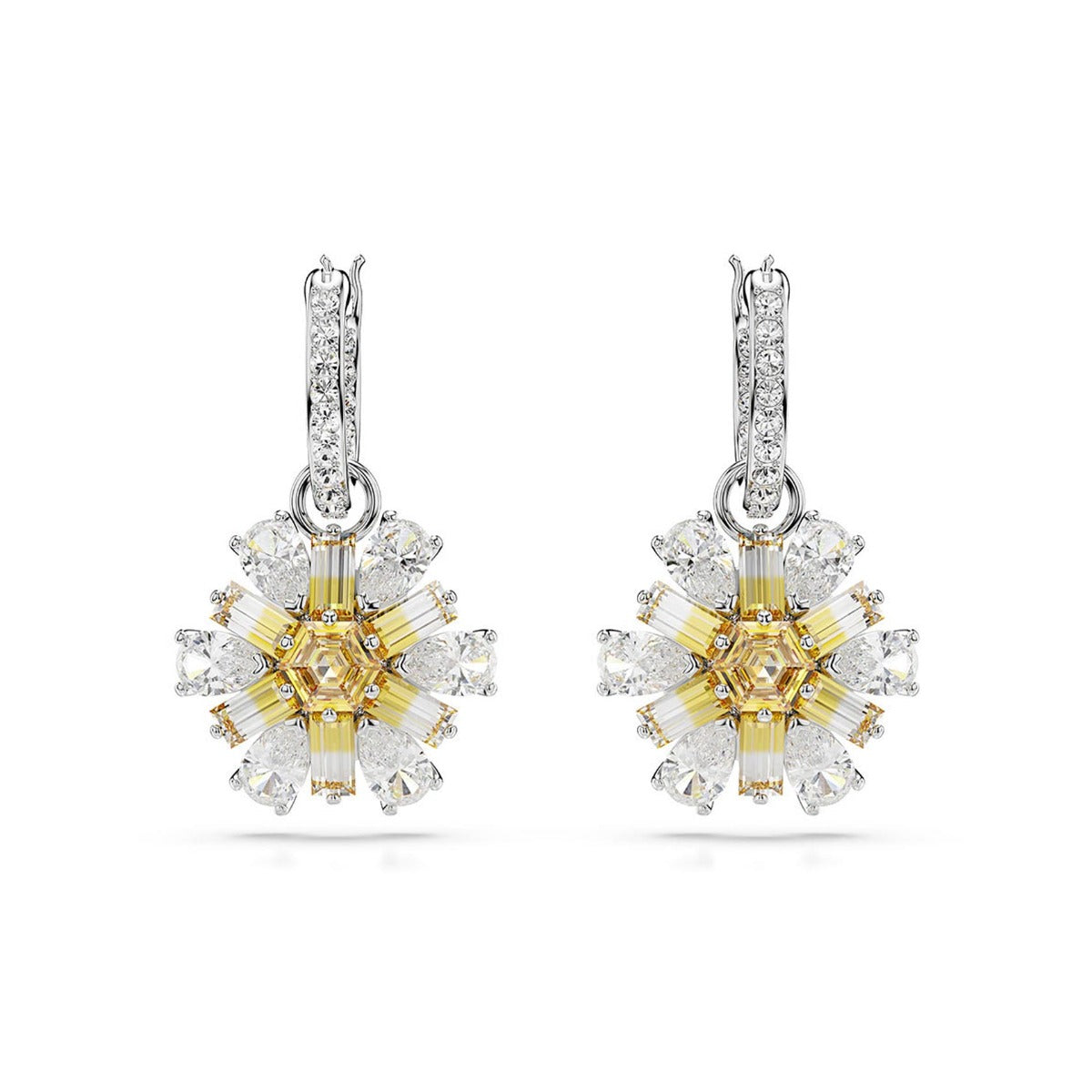 Swarovski Idyllia drop earrings, Flower, Yellow, Rhodium plated – David ...