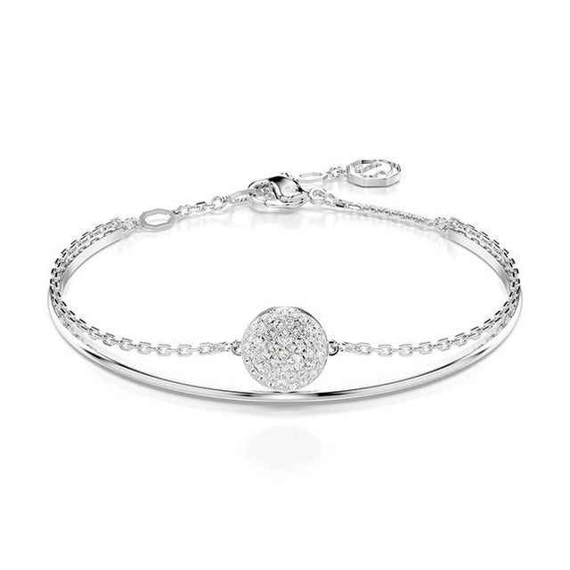 Swarovski Meteora bangle, White, Rhodium plated