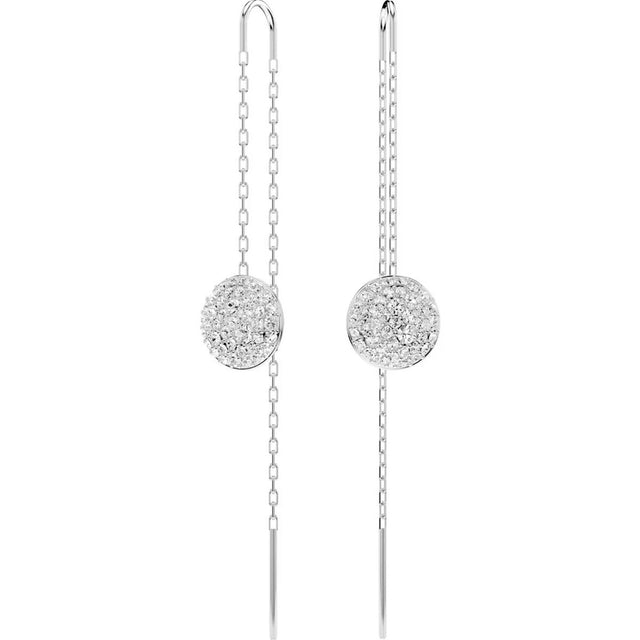 Swarovski Meteora drop earrings, White, Rhodium plated