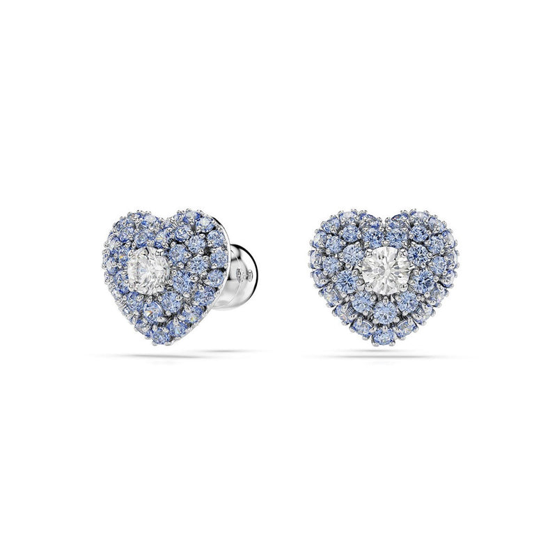 Swarovski Hyperbola stud earrings, Heart, Blue, Rhodium plated