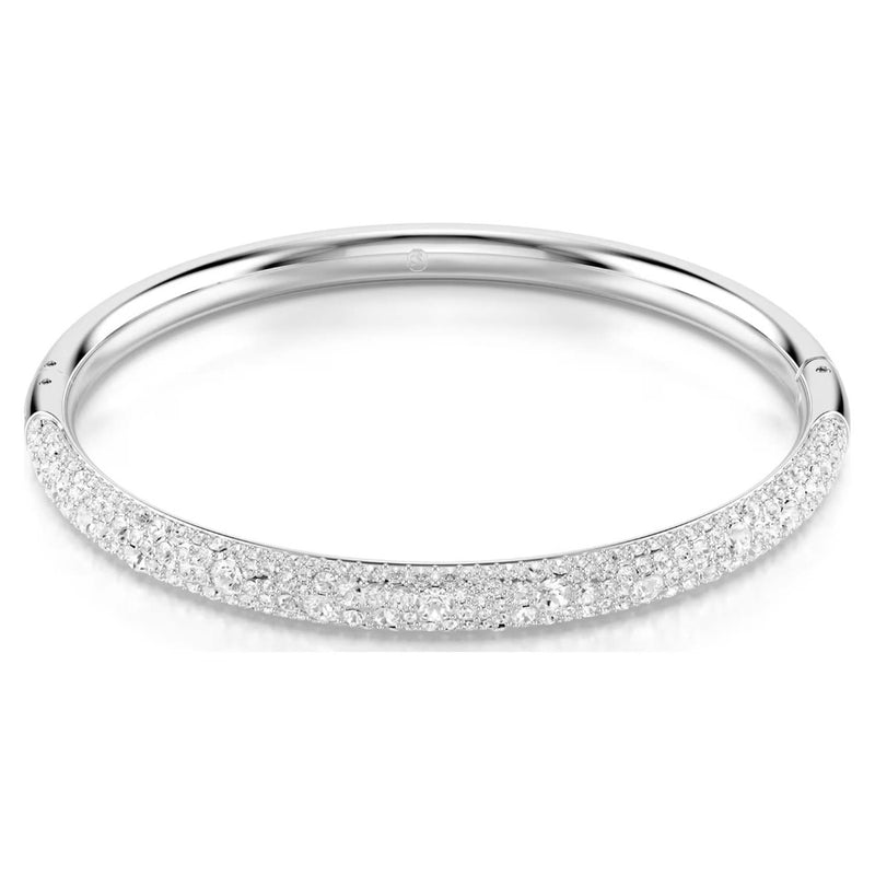 Swarovski Meteora bangle, Snow pave, White, Rhodium plated
