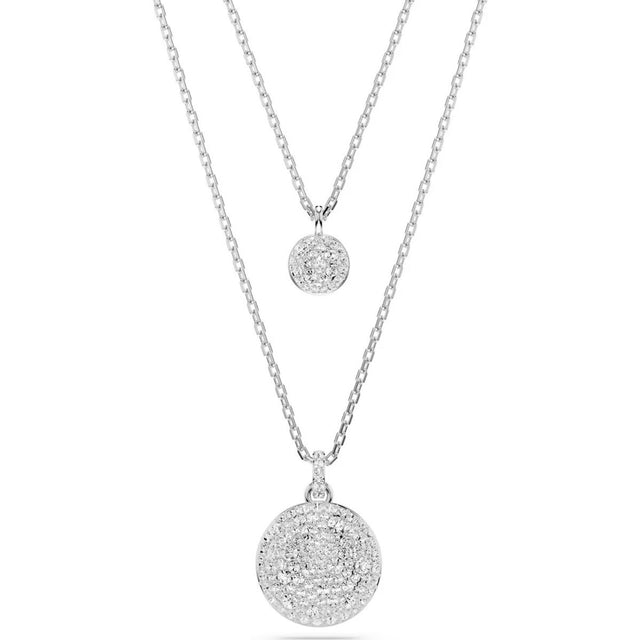 Swarovski Meteora layered pendant, White, Rhodium plated
