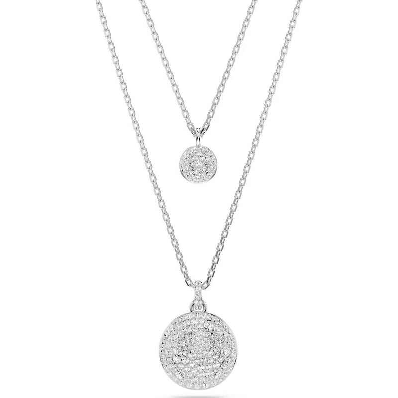 Swarovski Meteora layered pendant, White, Rhodium plated
