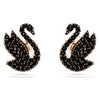 Swarovski Swan stud earrings, Swan, Black, Rose gold-tone plated