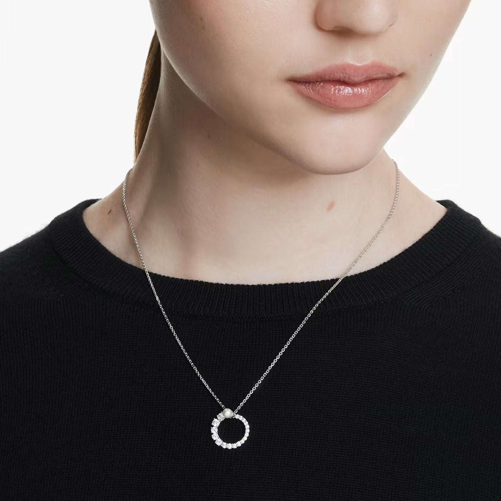 Swarovski Matrix pendant, Crystal pearl, Round cut, White, Rhodium