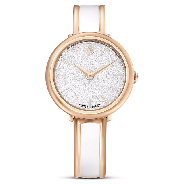 Swarovski Crystalline Bangle watch, Swiss Made, Metal bracelet, White, Rose gold-tone finish