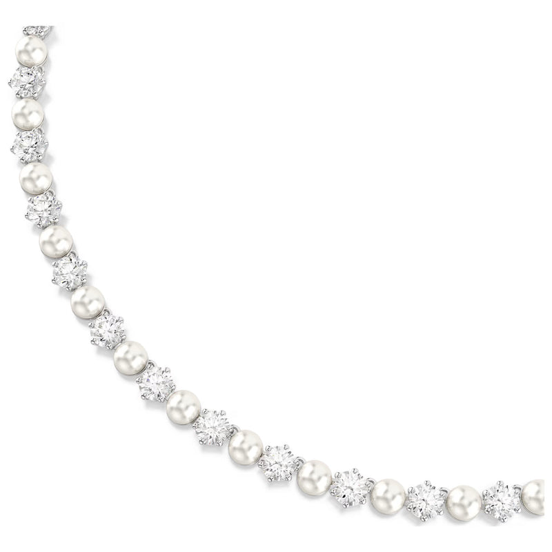 Swarovski Matrix Tennis necklace, Crystal pearl, Round cut, White, Rhodium plated