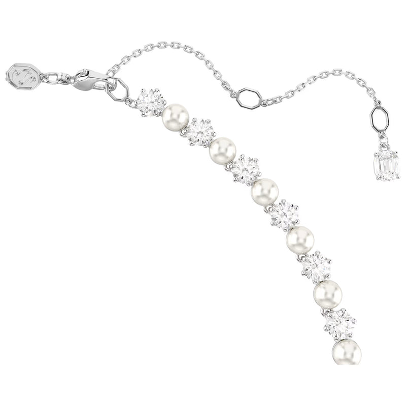 Swarovski Matrix Tennis necklace, Crystal pearl, Round cut, White, Rhodium plated