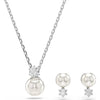 Swarovski Matrix set, Crystal pearl, Round cut, White, Rhodium plated