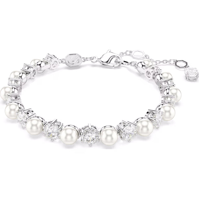 Swarovski Matrix Tennis bracelet, Crystal pearl, Round cut, White, Rhodium plated