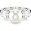 Swarovski Matrix ring, Size 55, Crystal pearl, Round cut, White, Rhodium plated