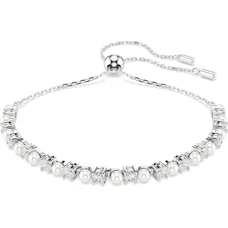 Swarovski Matrix Bracelet & Stud Jewellery Set of 2, Crystal Pearl, Round cut, White, Rhodium plated