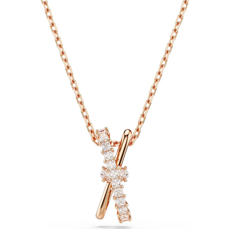 Swarovski Hyperbola pendant, Mixed cuts, Twist, White, Rose gold-tone plated
