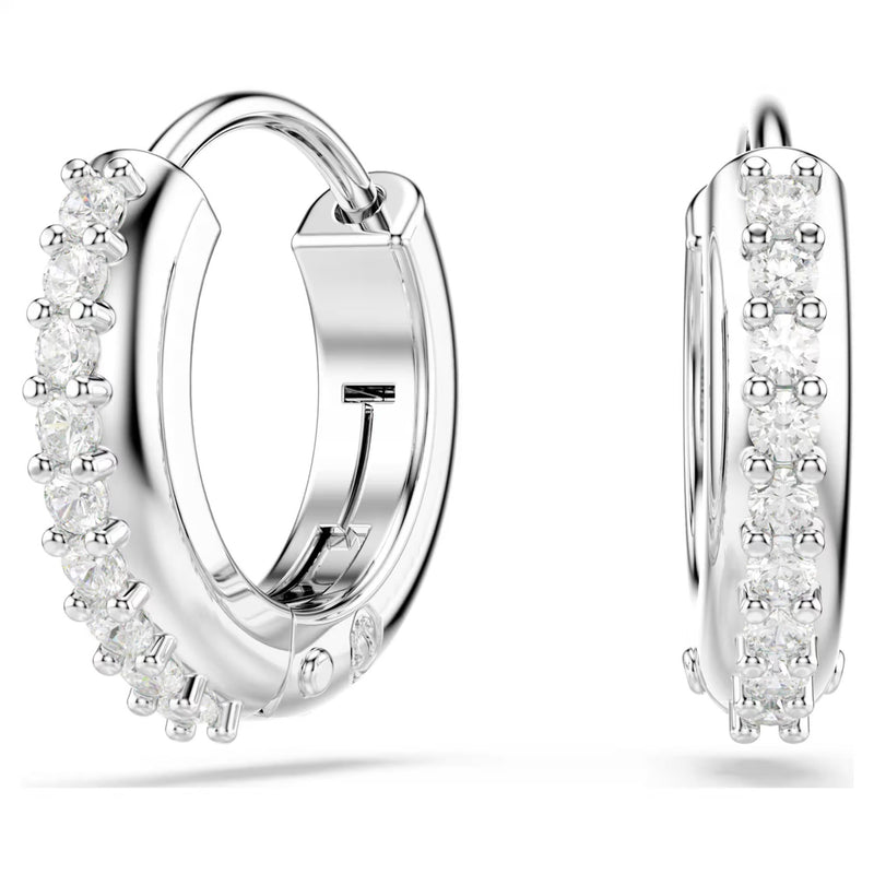 Swarovski Matrix hoop earrings, Round, White, Rhodium plated