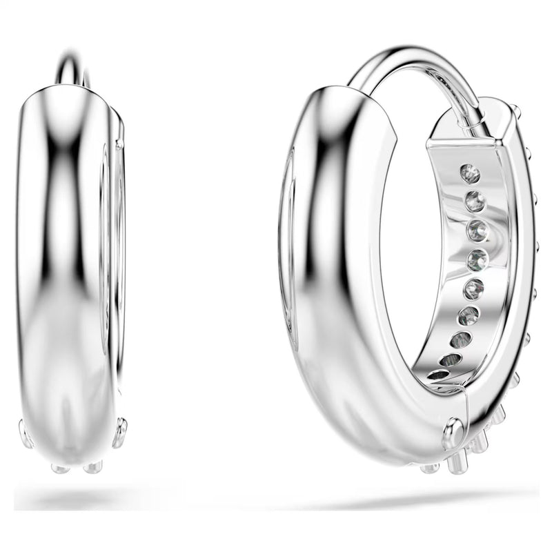 Swarovski Matrix hoop earrings, Round, White, Rhodium plated