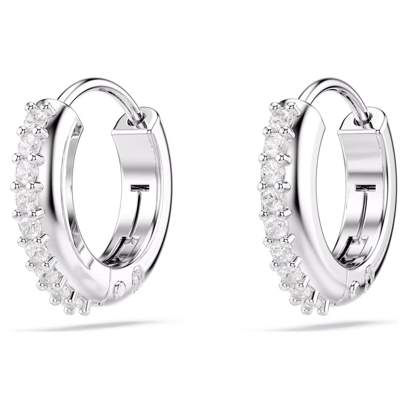 Swarovski Matrix hoop earrings, Round, White, Rhodium plated
