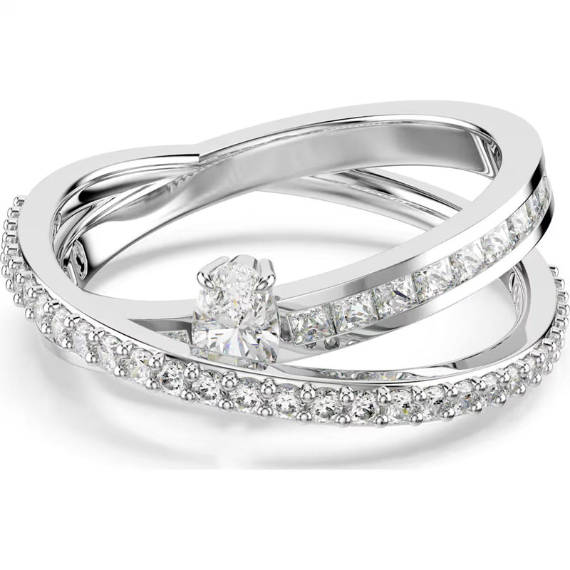 Swarovski Hyperbola ring, Size 52, Mixed cuts, White, Rhodium plated