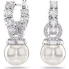 Swarovski Matrix drop earrings, Crystal pearl, Round cut, White, Rhodium plated