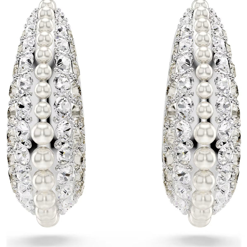 Swarovski Sublima drop earrings, Crystal pearl, Round cut, White, Rhodium plated