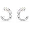 Swarovski Matrix hoop earrings, Crystal pearl, Round cut, White, Rhodium plated