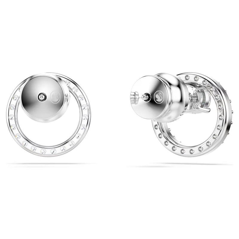 Swarovski Constella stud earrings, Round cut, White, Rhodium plated