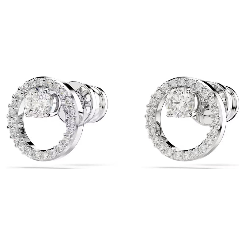 Swarovski Constella stud earrings, Round cut, White, Rhodium plated