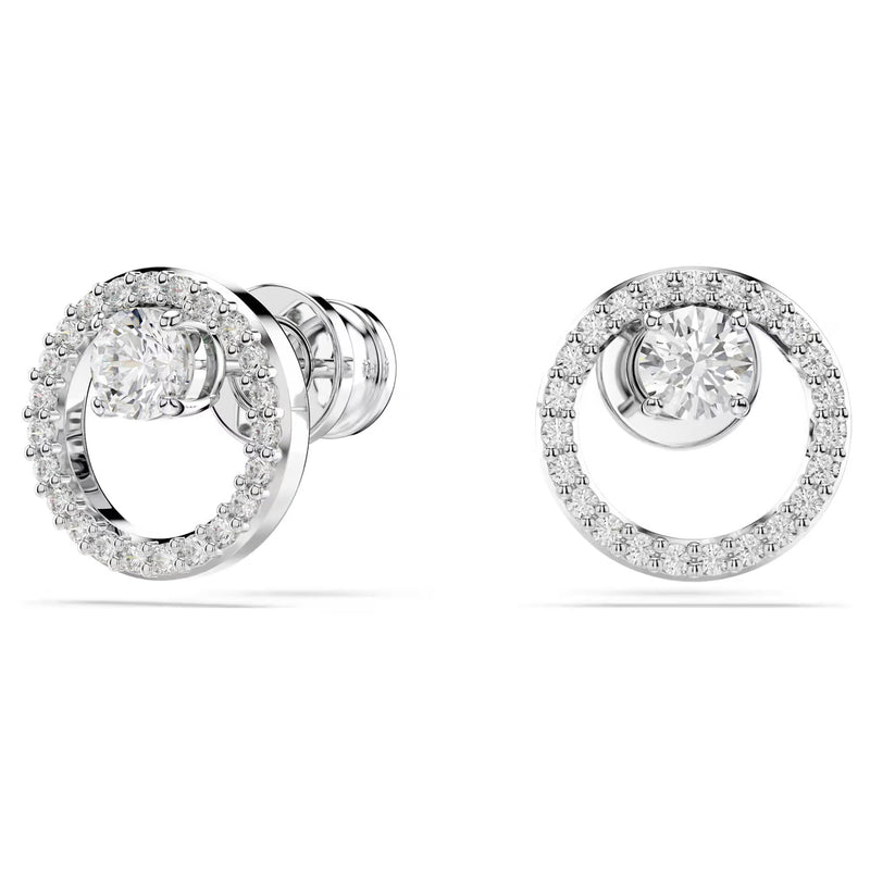 Swarovski Constella stud earrings, Round cut, White, Rhodium plated