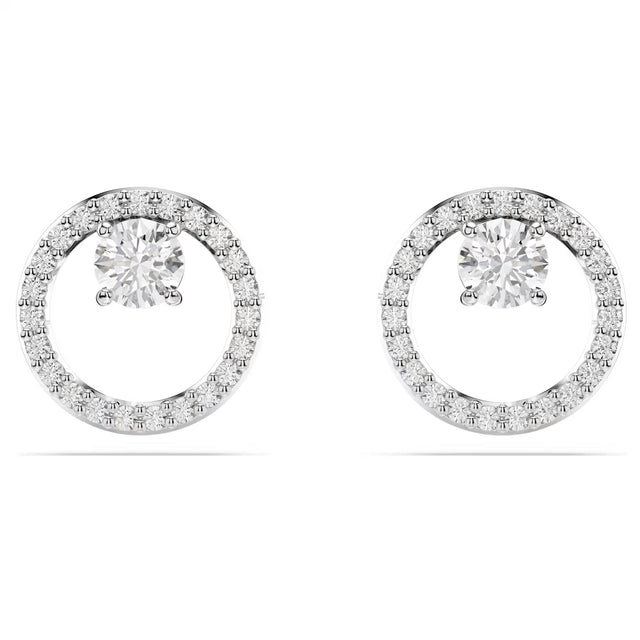 Swarovski Constella stud earrings, Round cut, White, Rhodium plated