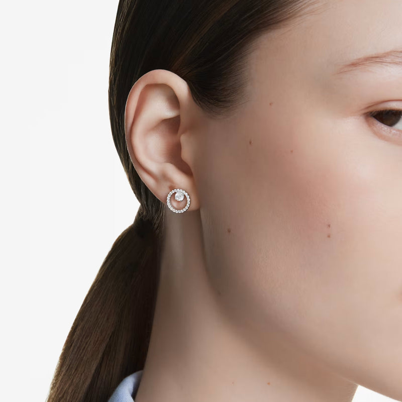 Swarovski Constella stud earrings, Round cut, White, Rhodium plated