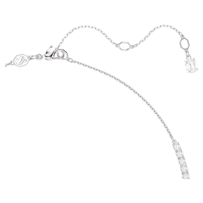 Swarovski Matrix Y necklace, Crystal pearl, Round cut, White, Rhodium plated