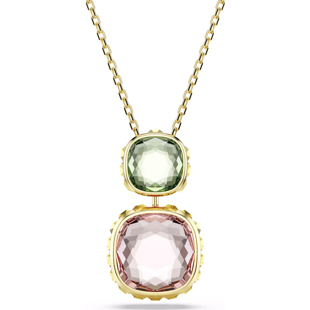 Swarovski Chroma pendant, Cushion cut, Multicolored, Gold-tone plated