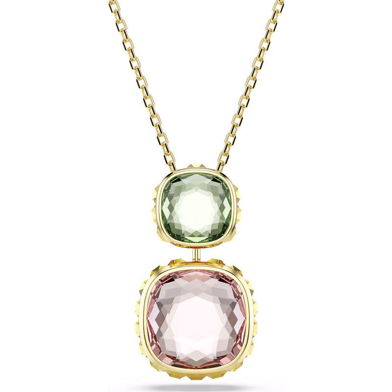 Swarovski Chroma pendant, Cushion cut, Multicolored, Gold-tone plated