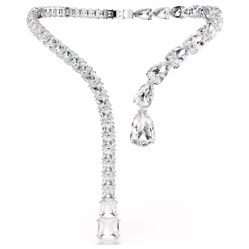 Swarovski Matrix open necklace, Mixed cuts, White, Rhodium plated