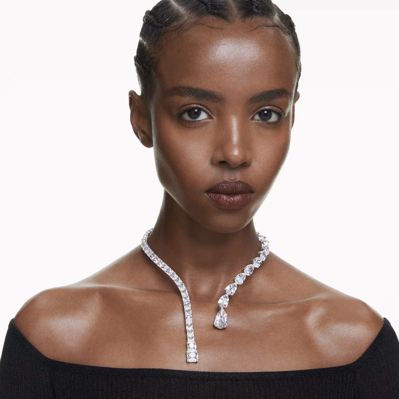 Swarovski Matrix open necklace, Mixed cuts, White, Rhodium plated
