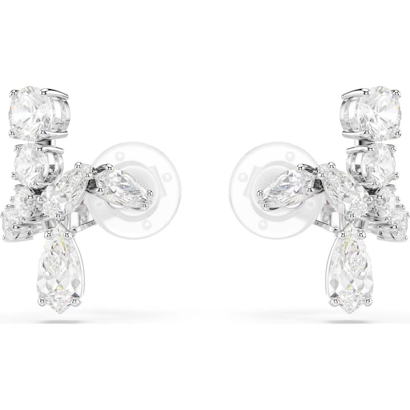 Swarovski Matrix clip earrings, Mixed cuts, White, Rhodium plated