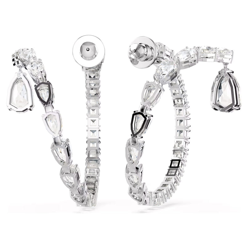 Swarovski Matrix hoop earrings, Mixed cuts, White, Rhodium plated