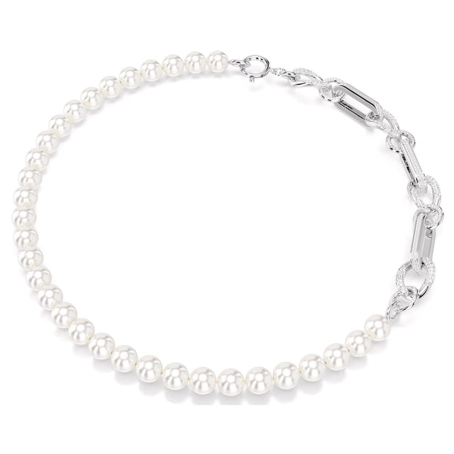 Swarovski Dextera necklace, Crystal pearl, Mixed links, White, Rhodium plated