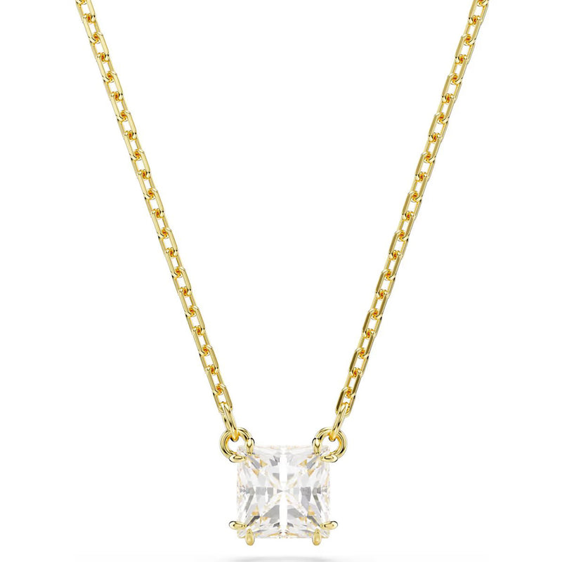 Swarovski Stilla pendant, Square cut, White, Gold-tone plated