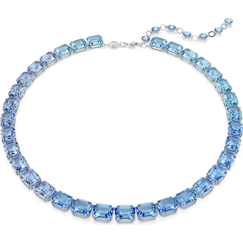 Swarovski Millenia necklace, Octagon cut, Color gradient, Blue, Rhodium plated