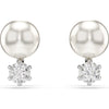 Swarovski Matrix stud earrings, Crystal pearl, Round cut, White, Rhodium plated