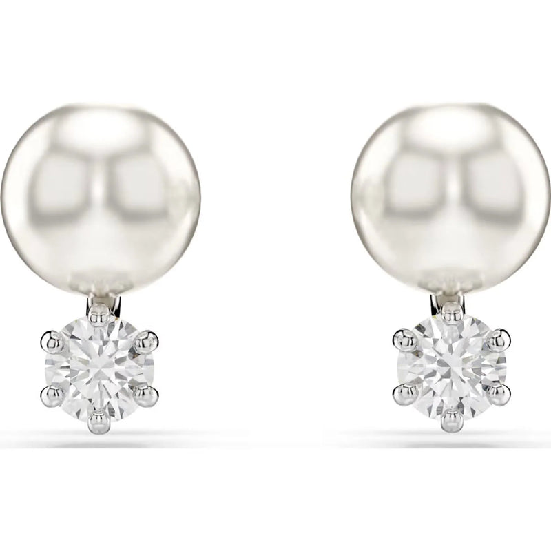Swarovski Matrix Bracelet & Stud Jewellery Set of 2, Crystal Pearl, Round cut, White, Rhodium plated