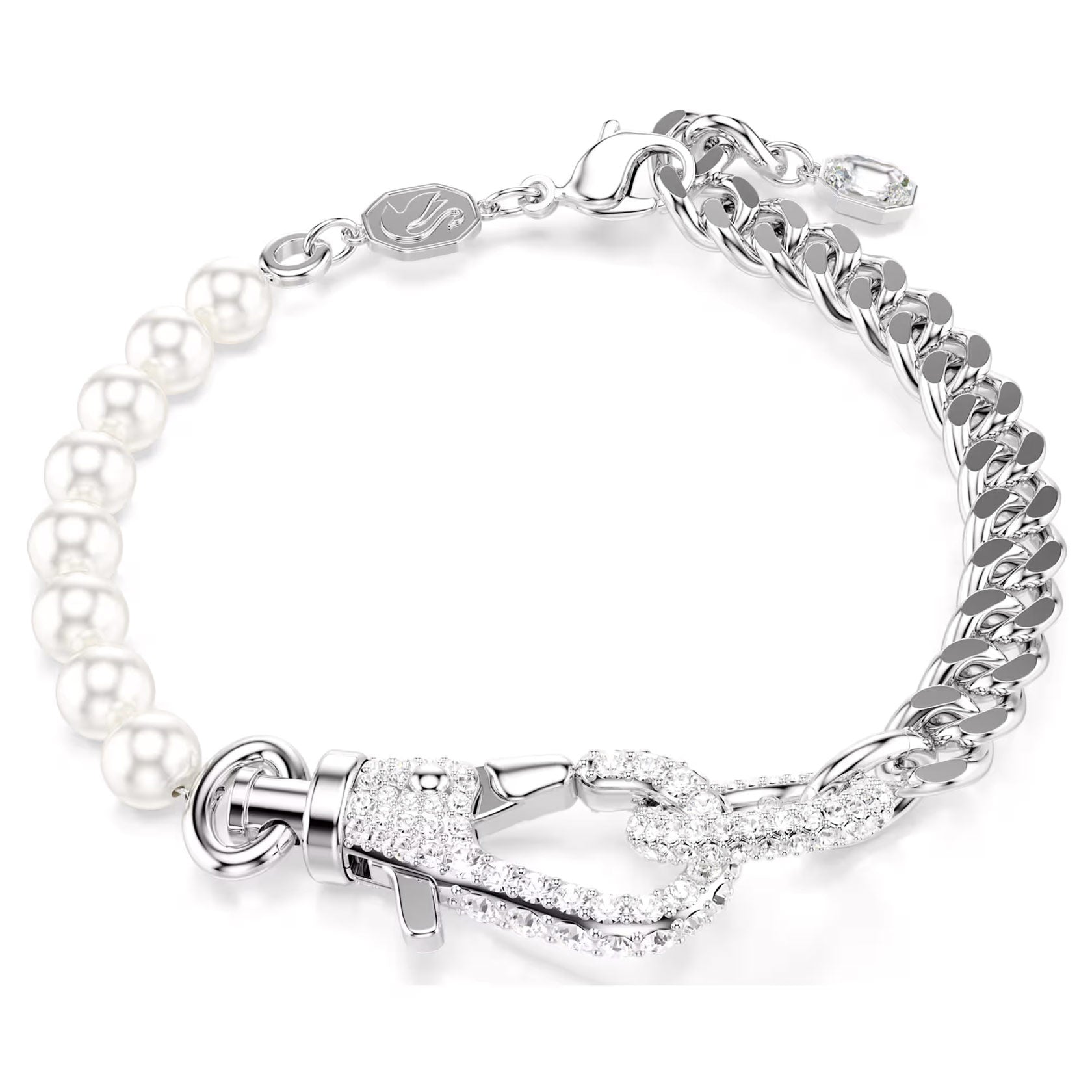 Swarovski Dextera bracelet, Pavé, Crystal pearl, White, Rhodium
