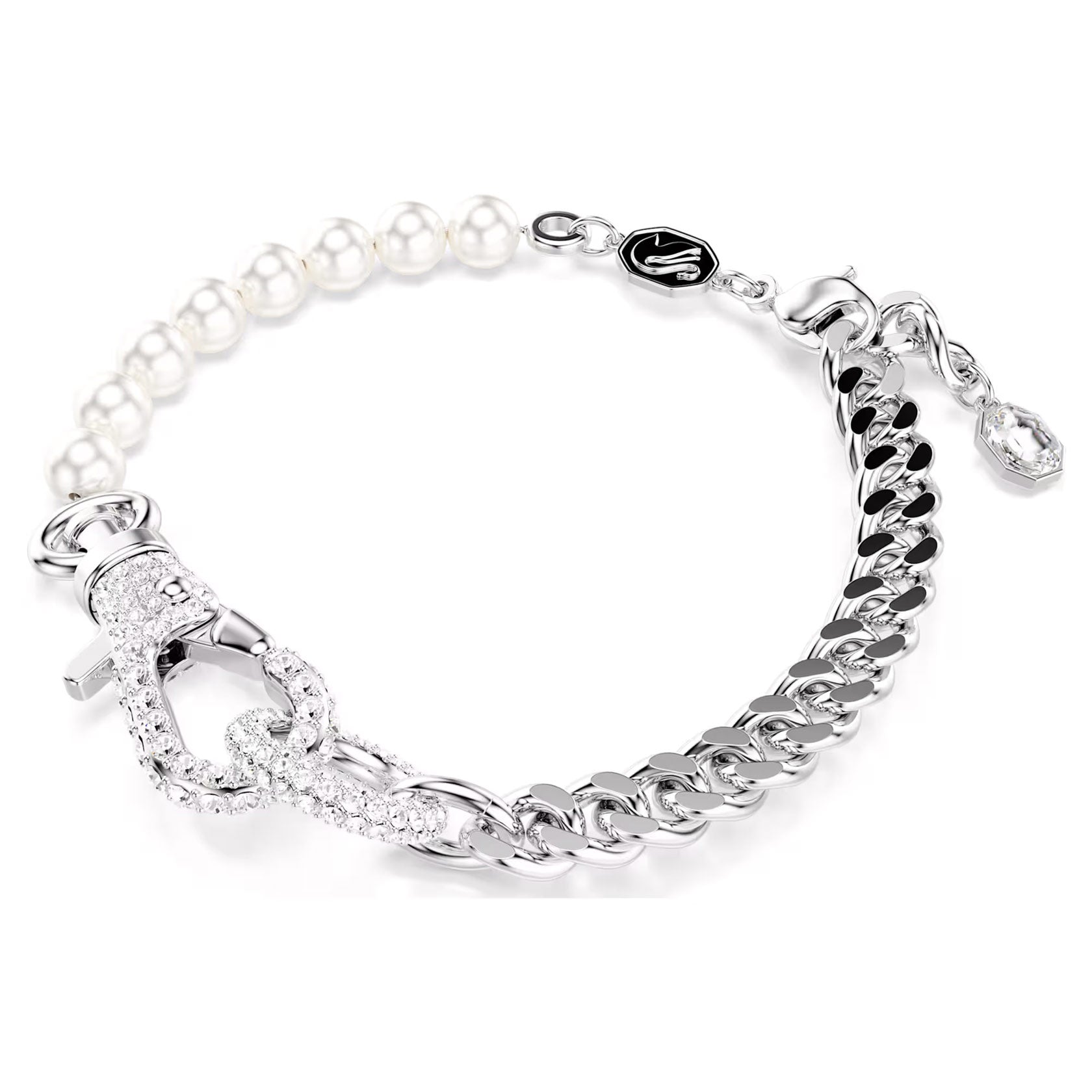 Swarovski Dextera bracelet, Pavé, Crystal pearl, White, Rhodium