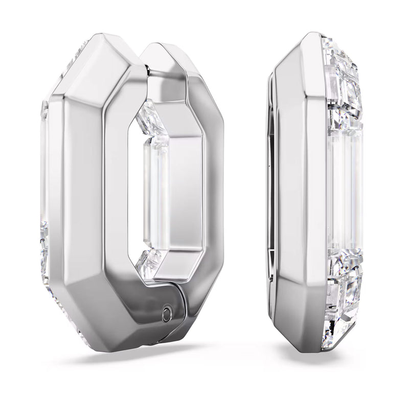 Swarovski Lucent hoop earrings, Octagon shape, Small, White