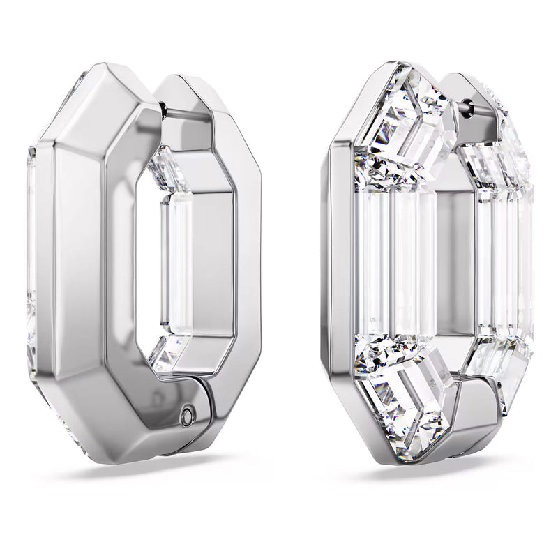 Swarovski Lucent hoop earrings, Octagon shape, Small, White
