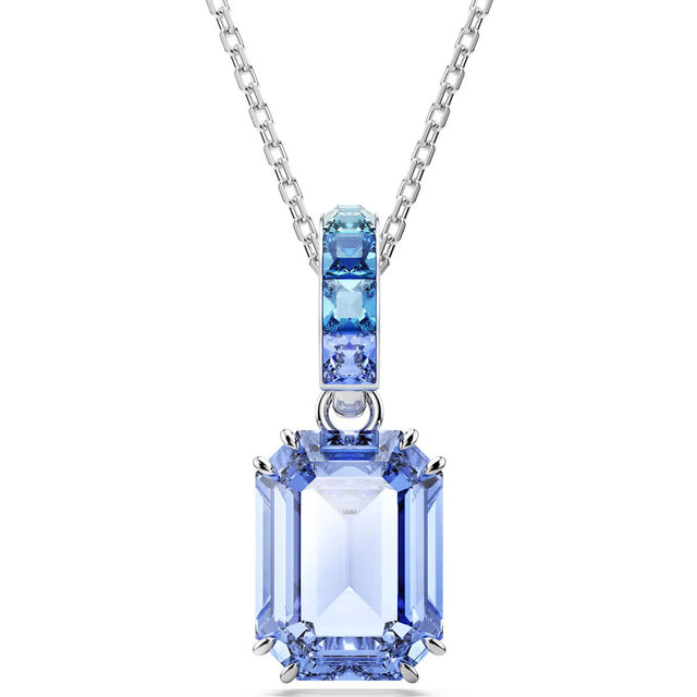 Swarovski Millenia pendant, Octagon cut, Blue, Rhodium plated