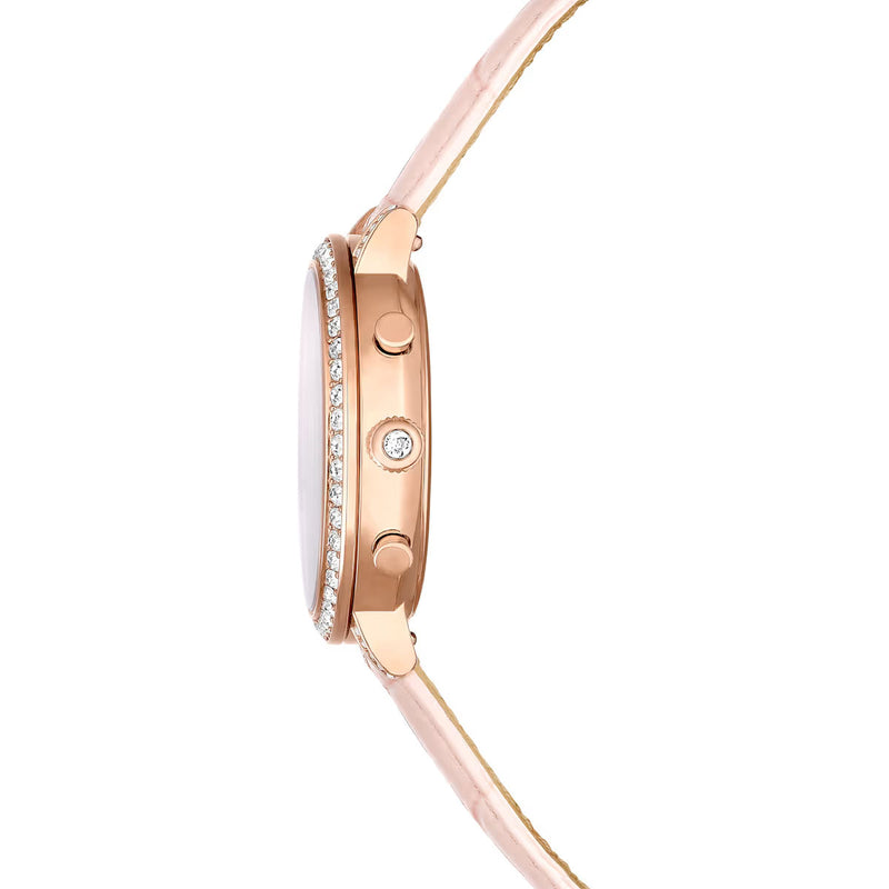 Swarovski Matrix Tennis Chrono watch, Swiss Made, Leather strap, Pink, Rose gold-tone finish