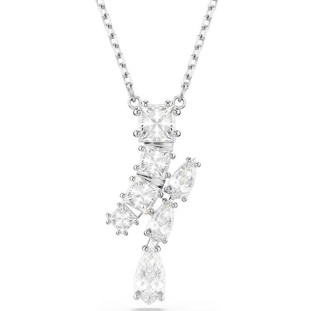 Swarovski Matrix pendant, Mixed cuts, White, Rhodium plated