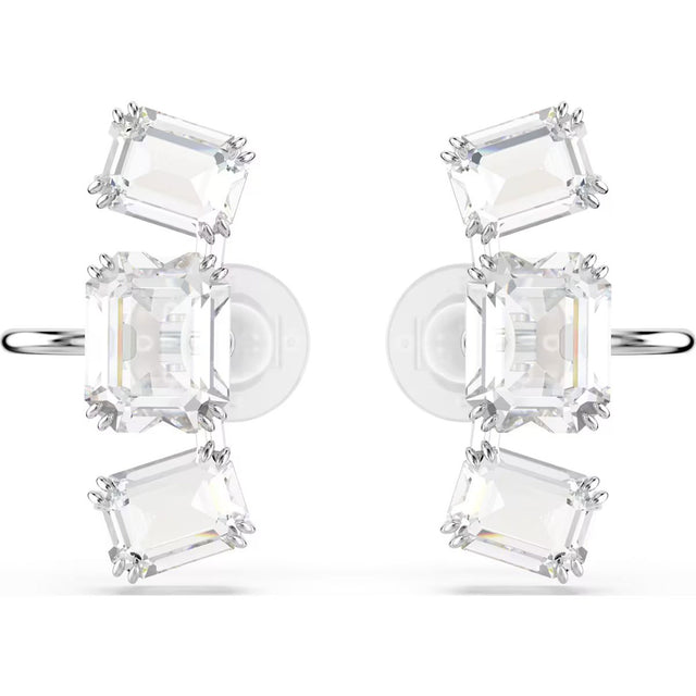 Swarovski Millenia clip earrings, Octagon cut, White, Rhodium plated